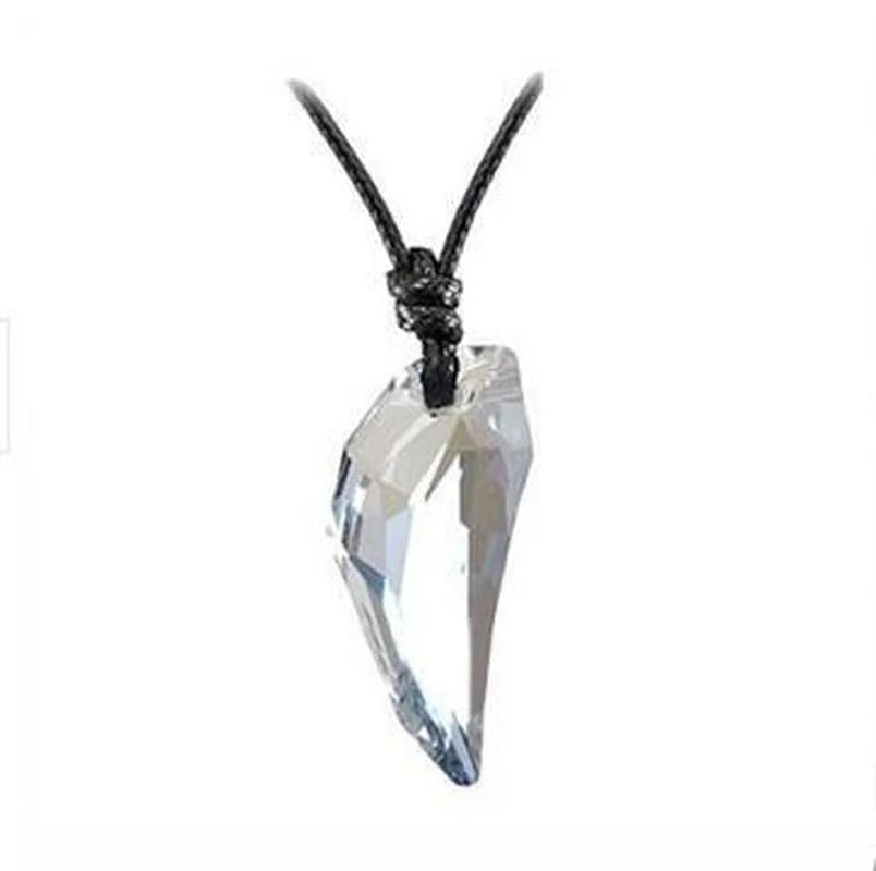 Wolf Tooth Crystal Pendant Leather Rope Necklace – Unisex Pendant Necklace Babs white