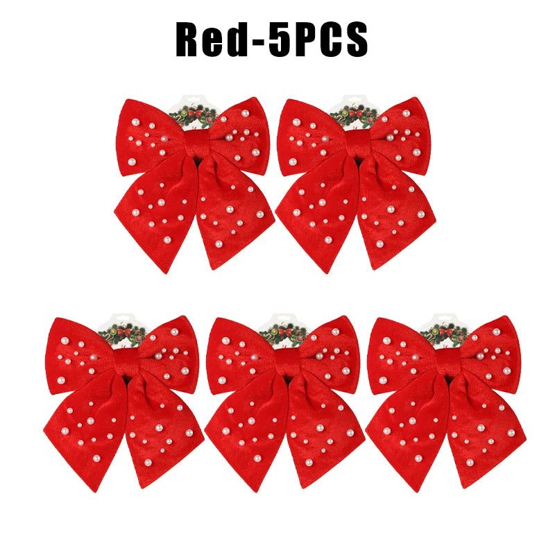 Handmade Red Fabric Christmas Bow Ornament – Tree & Wreath Decor Christmas Bow Ornament Babs Red 5PCS 20x25cm