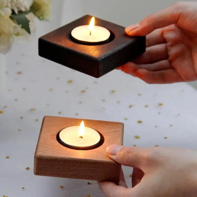 Nordic Square Wooden Tealight Candle Holder | Home Décor Candle Holder Babs