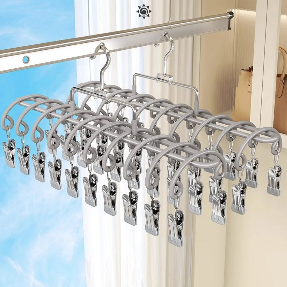 20-Clip Stainless Steel Sock Drying Rack – Indoor & Outdoor Sock Drying Rack Babs