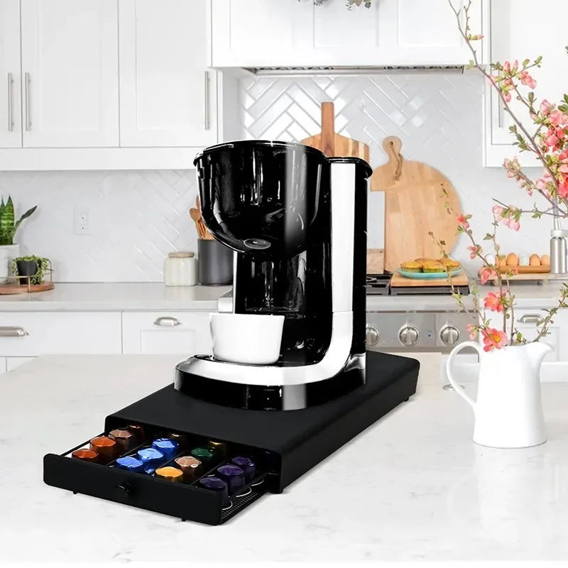 Iron Coffee Capsule Storage Box with Drawer – Holds 40 Pods Coffee Pod Organizer Babs