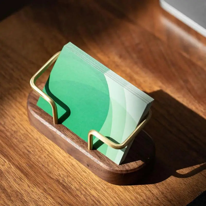 Solid Wood Oval Business Card Holder with Brass Stand Business Card Holder Babs
