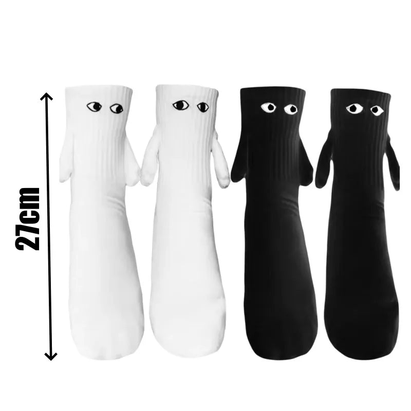 Magnetic Couple Socks | 3D Doll Eyes Hand-in-Hand Design Novelty Couple Socks Babs