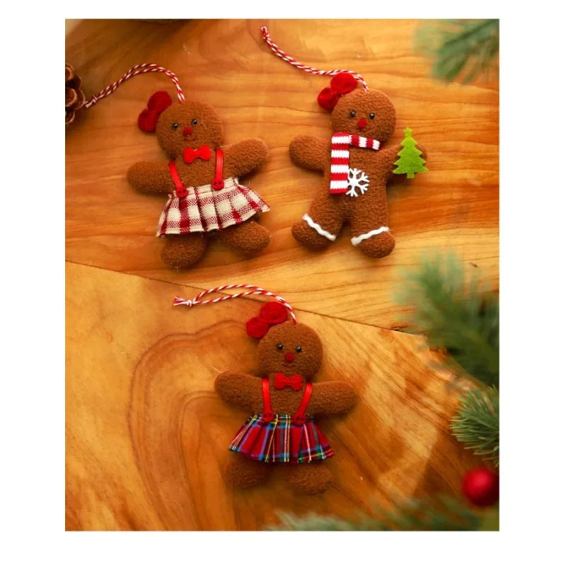 3PCS Fuzzy Gingerbread Man Christmas Tree Ornaments | Set of 3 Christmas Ornaments Babs Girl 3pc