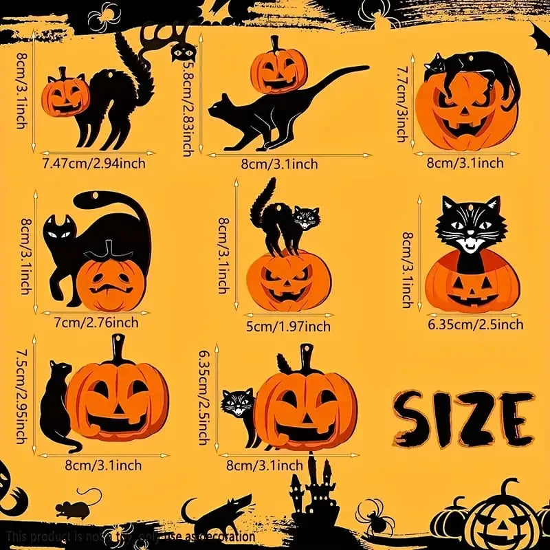 Wooden Halloween Ornaments – Pumpkin & Black Cat Hanging Set Halloween Ornament Set Babs