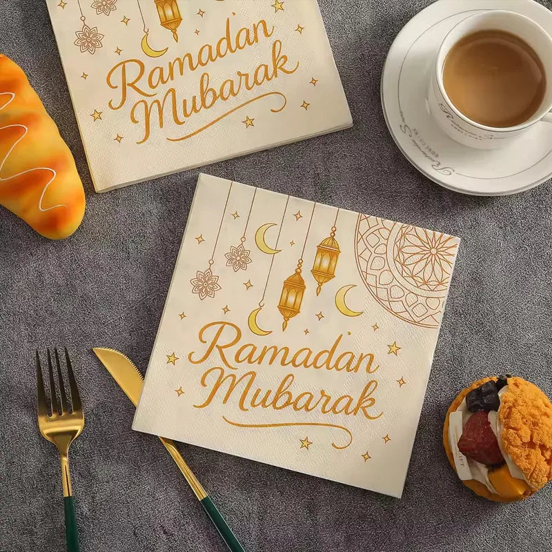 20Pcs Ramadan Eid Moon Lantern Disposable Paper Napkins Party Disposable Party Napkins Babs