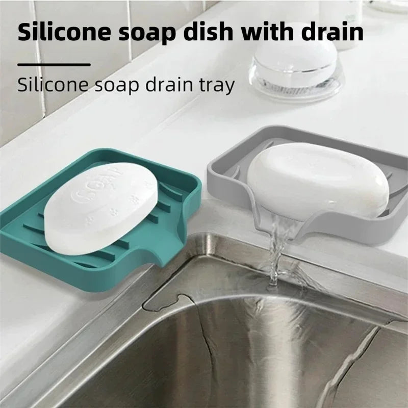 Silicone Soap Dish with Drain Rack – Anti-Slip Bathroom Tray Silicone Soap Dish Babs