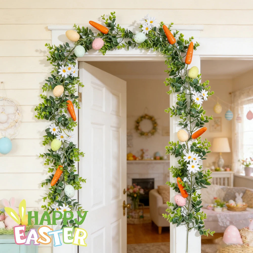 Easter Artificial Garland with Eggs & Spring Eucalyptus – 6 ft Easter Garland Babs