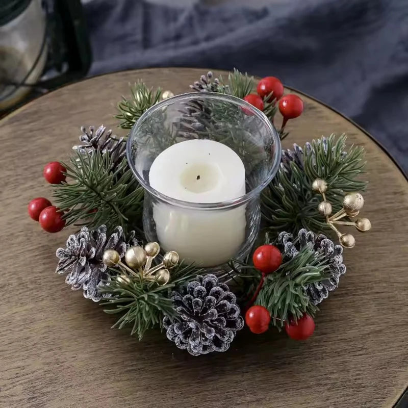 Christmas Candle Ring – Pine, Pinecone & Berry Wreath Décor Christmas Candle Ring Babs