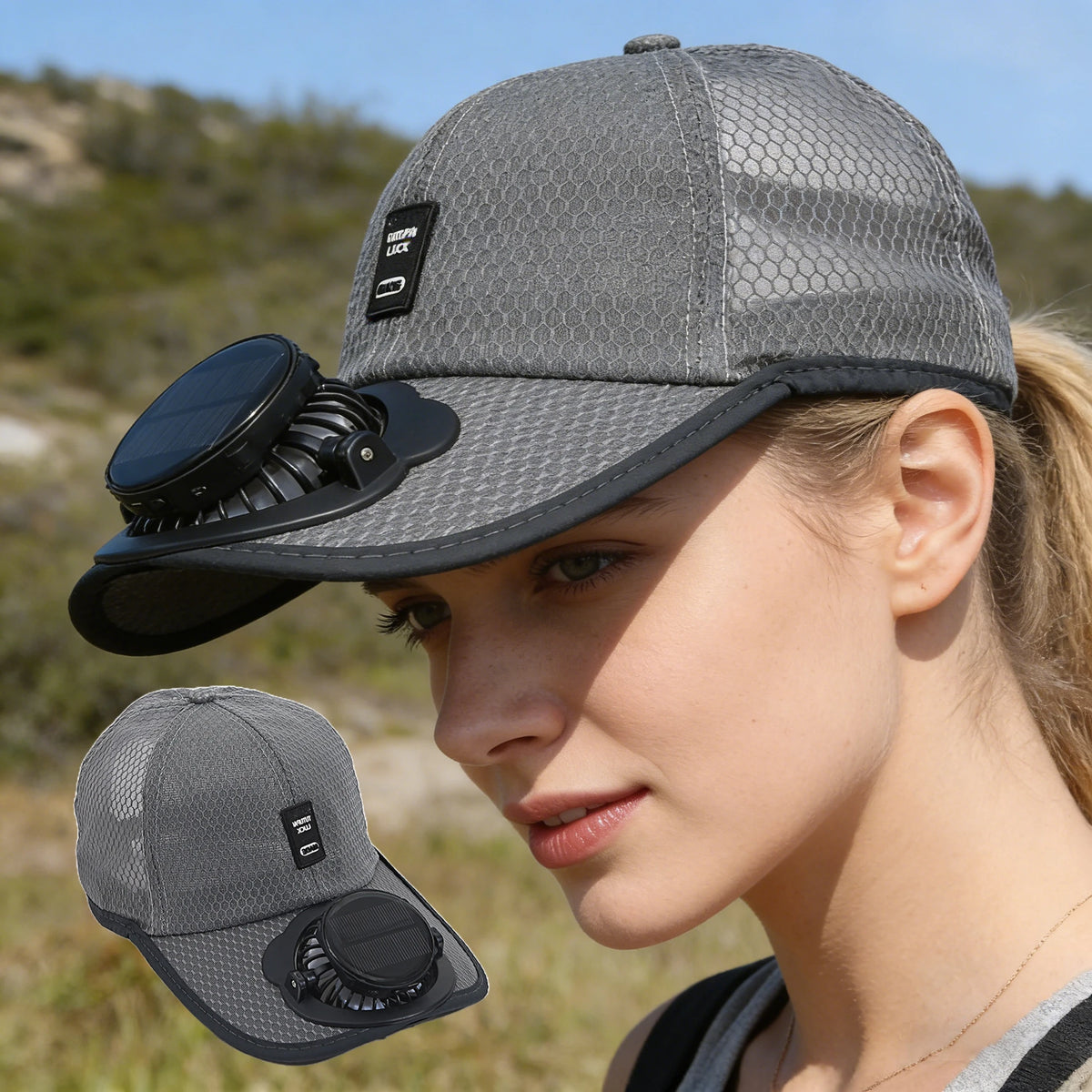 Solar Fan Cap – Breathable Mesh Outdoor Baseball Hat Unisex Solar Fan Hat Babs Dark Grey 1PC