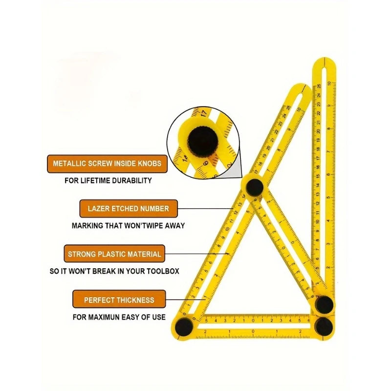 4-Arm Adjustable Angle Ruler – Foldable Woodworking Template Tool Angle Measuring Ruler Babs