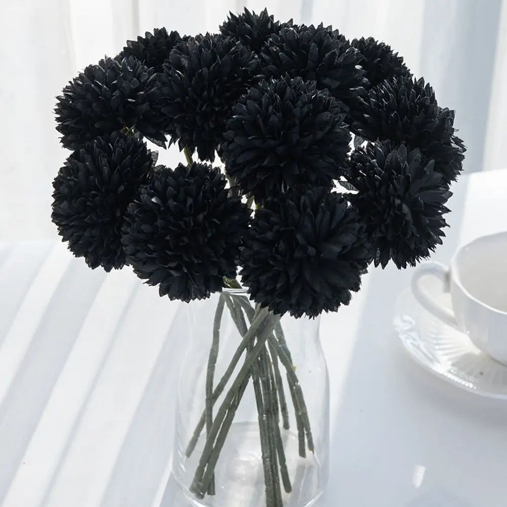 Artificial Silk Dandelion Hydrangea Flowers – Wedding & Home Décor Artificial Flower Set Babs black 3pcs