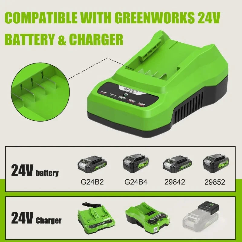24V Fast Charger for Greenworks BAG708 29842 Lithium-Ion Batteries Battery Charger Babs