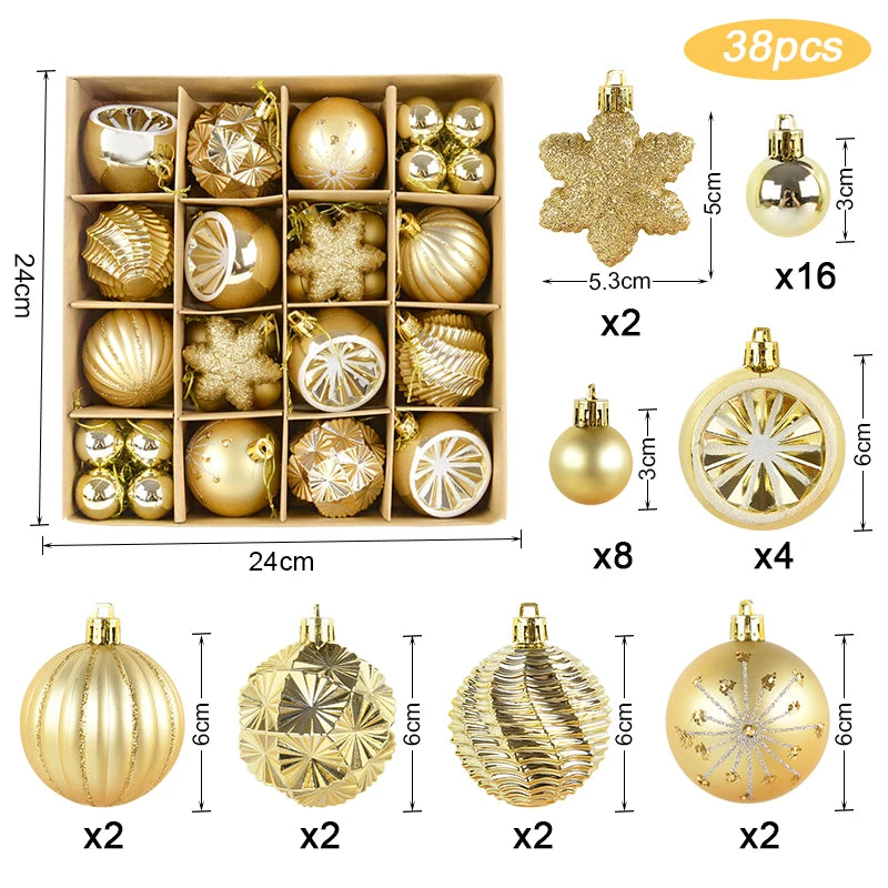 Christmas Ball Ornament Set – Snowflake Xmas Tree Decorations 2025 Christmas Ornament Set Babs 38Pcs-J as picture