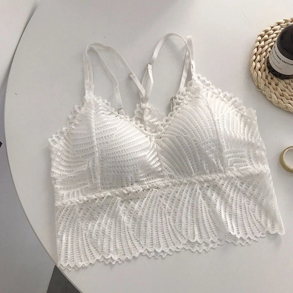 Boho Lace Crop Top Bralette Double Spaghetti Straps Camisole Lace Camisole Top Babs White One Size