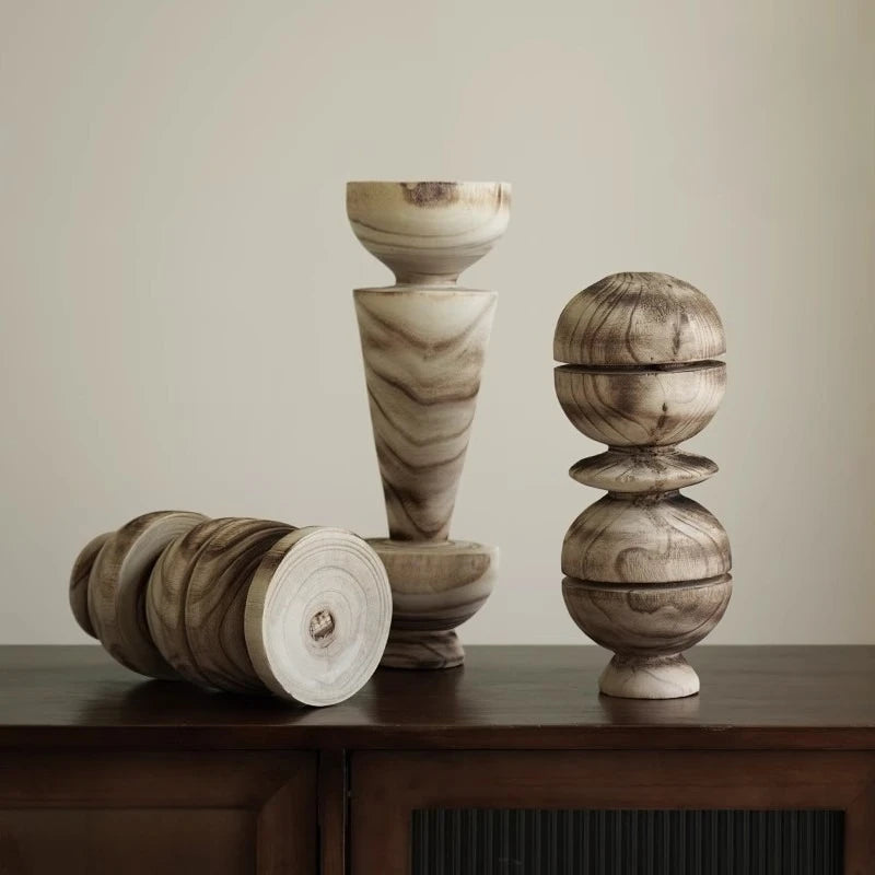 Nordic Retro Solid Wood Figurine Sculpture | Modern Home Décor Decorative Figurine Babs