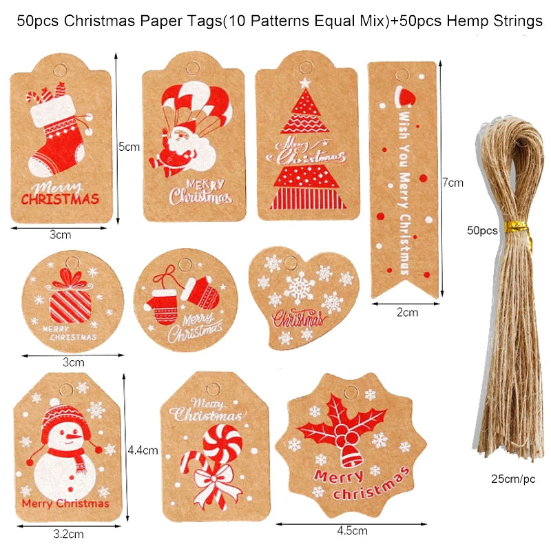 48/50Pcs Christmas Kraft Paper Gift Hang Tags – Santa Decor Holiday Gift Tags Babs 50pcs-set6