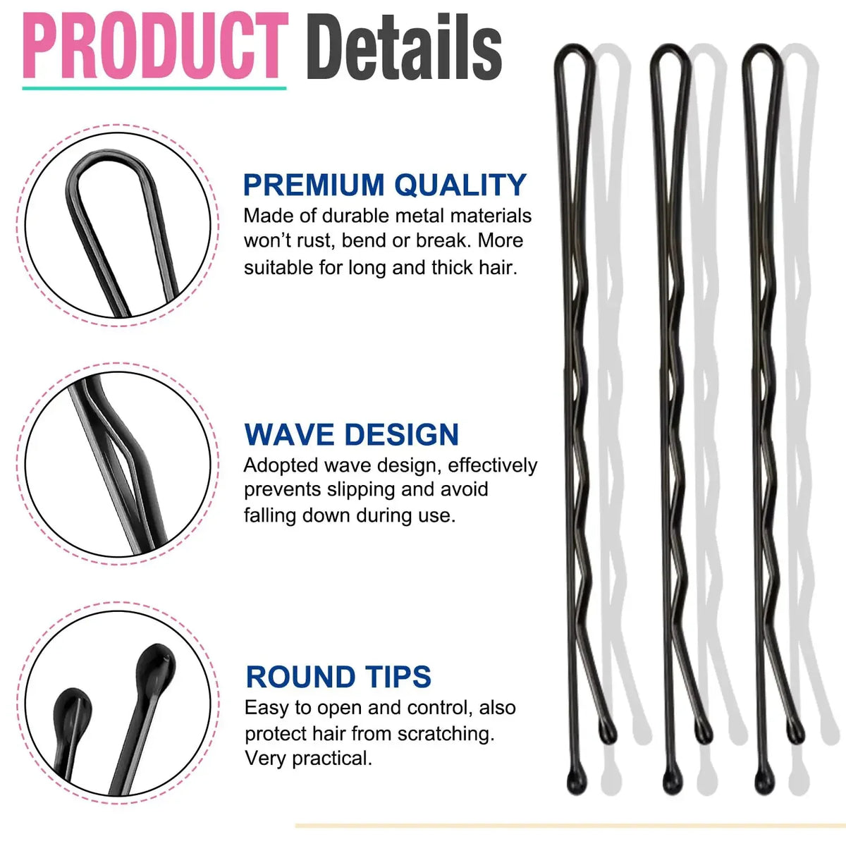 50-Pack U-Shaped Bobby Pins for Women – Black Hair Clips Bobby Pins Babs