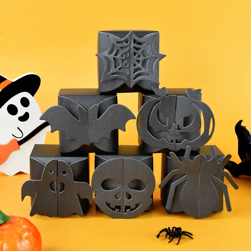 6pcs Halloween Candy Gift Boxes – Spider Bat Pumpkin Treat Bags Halloween Treat Boxes Babs
