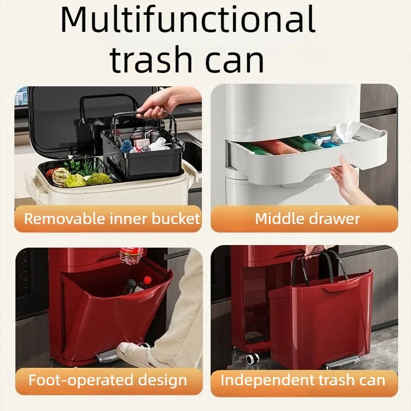 Double Partition Pedal Trash Can | 12L Dual-Compartment Bin Pedal Trash Can Babs