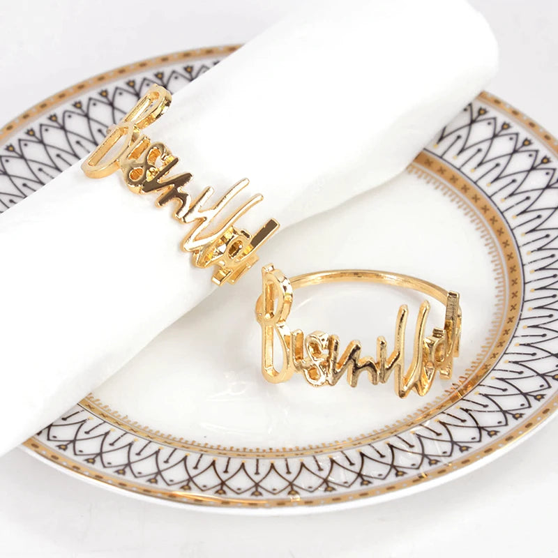 Bismillah Napkin Rings Eid Mubarak Ramadan Table Decor 2/4/6Pcs Napkin Rings Babs Gold 2pcs