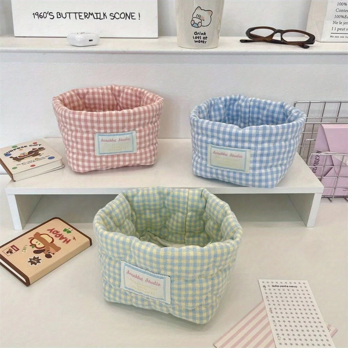 Checkered Heart Foldable Storage Basket | Quilted Organizer Storage Basket Babs