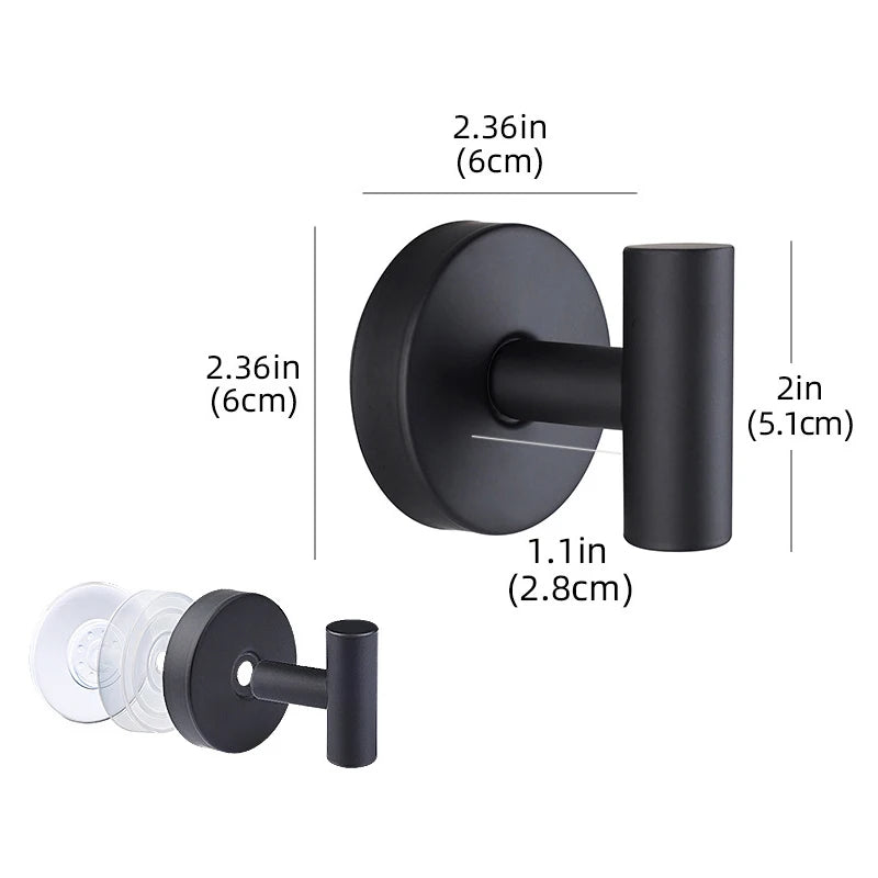 Stainless Steel Suction Cup Wall Hooks – Punch-Free, Waterproof Suction Cup Hook Babs Black 2pcs