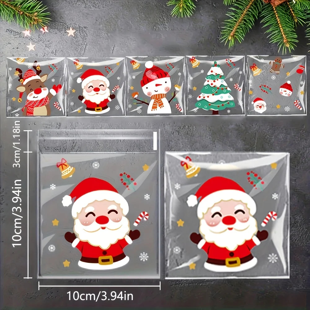 100Pcs Christmas Cellophane Candy Bags | Self-Adhesive Gift Bags Holiday Gift Bags Babs