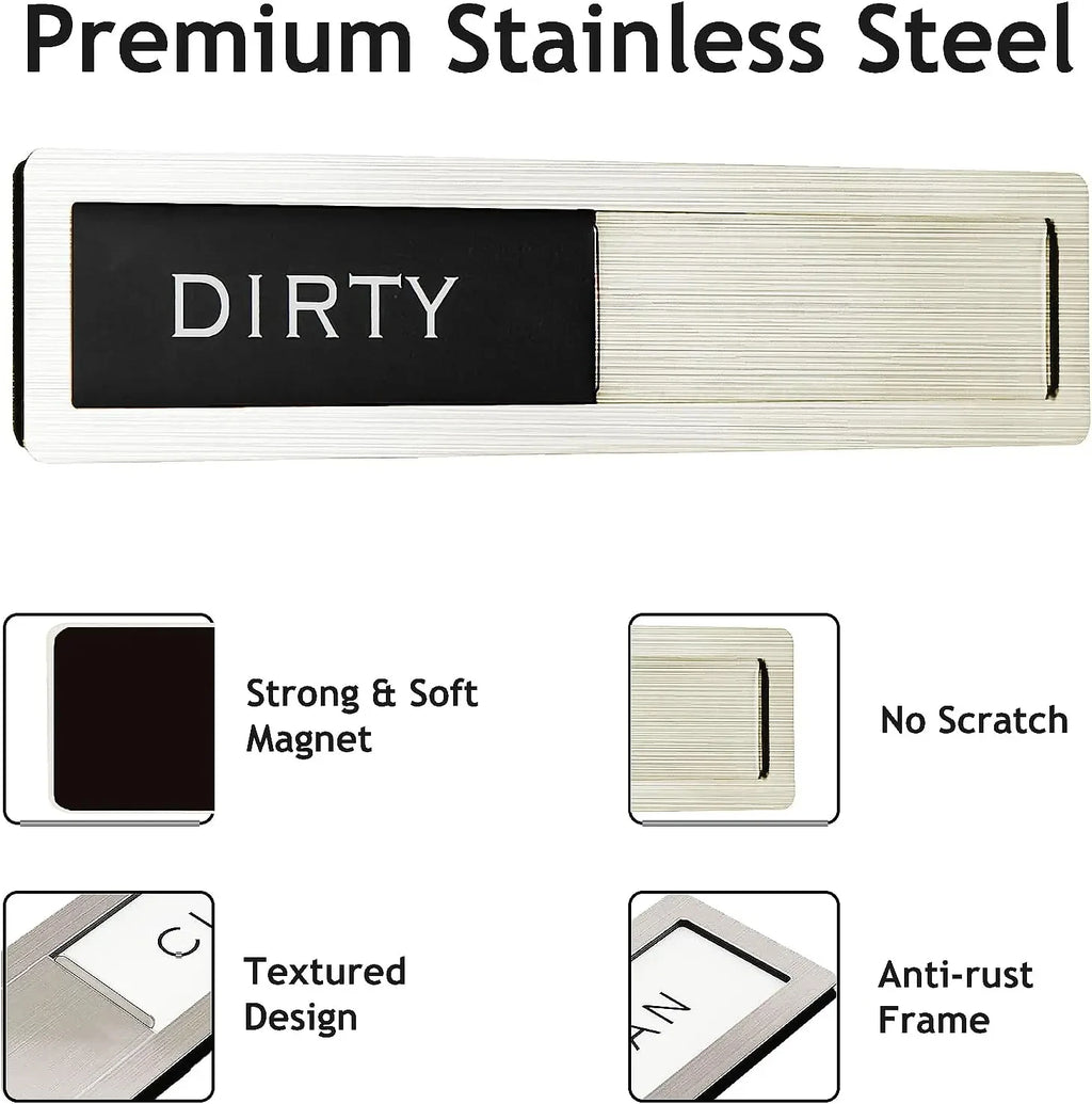 Dishwasher Clean Dirty Magnet Sign – Stainless Steel Slide Dishwasher Magnet Sign Babs
