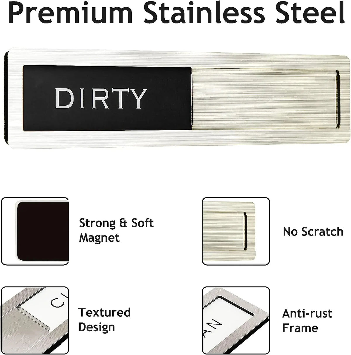 Dishwasher Magnet Clean Dirty Sign – Stainless Steel Slider Kitchen Magnet Sign Babs