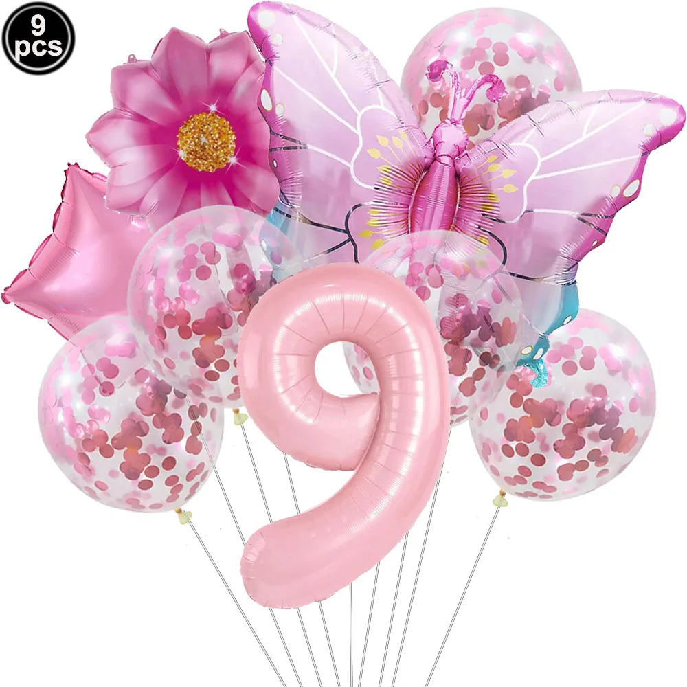 Butterfly Party Supplies Set – Plates, Cups & Foil Balloons Party Tableware Set Babs Gold As pictures show