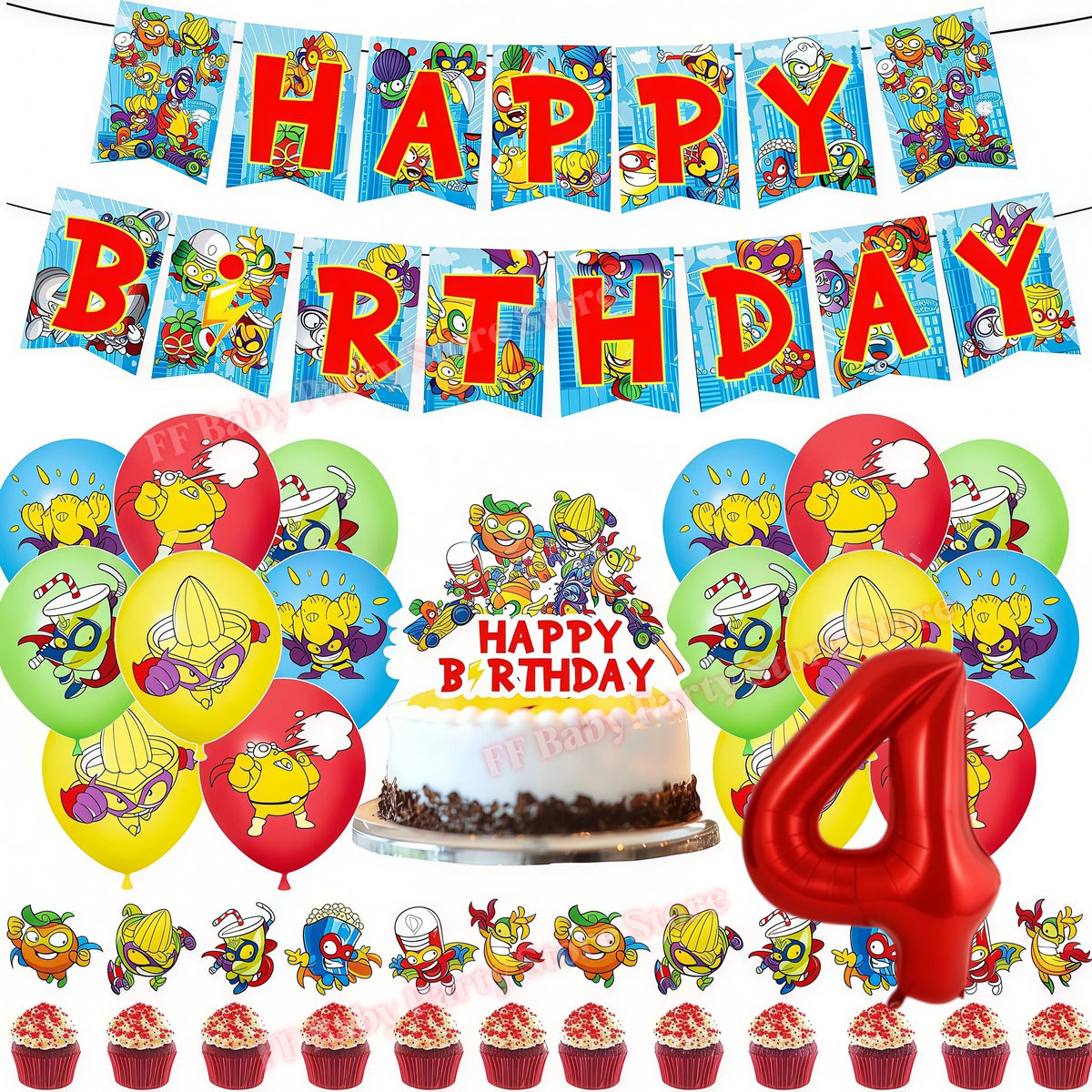Superthings Party Balloons, Cake Toppers & Backdrop Set – 6pcs Party Decoration Set Babs 31pcs number-4 others