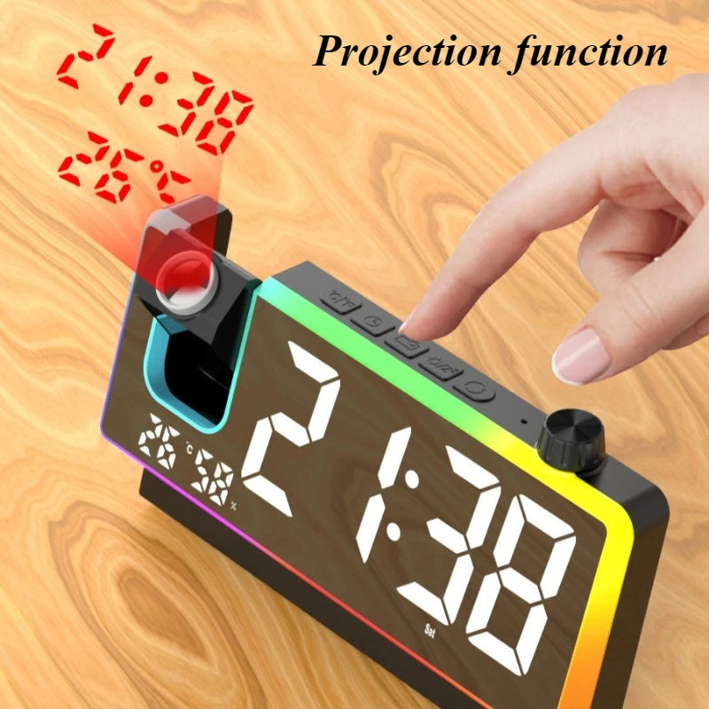 LED RGB Projection Desk Clock – Alarm, Temp & Date Display LED Projection Clock Babs