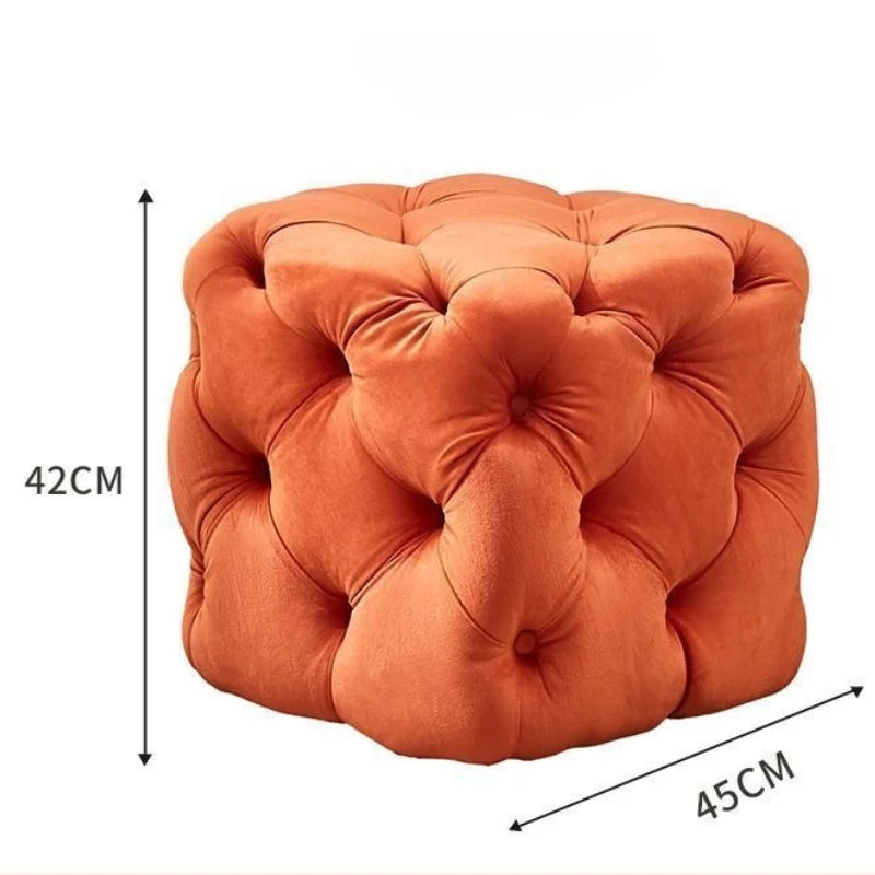 Nordic Velvet Footstool – Modern Square Ottoman 45×45×42cm Ottoman Footstool Babs Orange