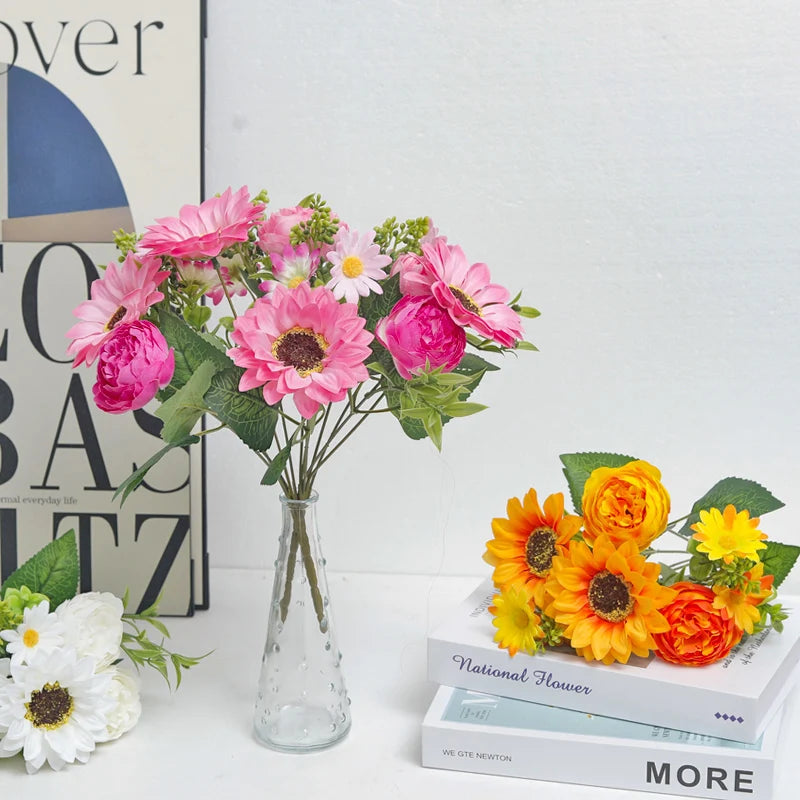 Silk Peony Sunflower Daisy Artificial Flowers – Home & Wedding Artificial Flower Stems Babs