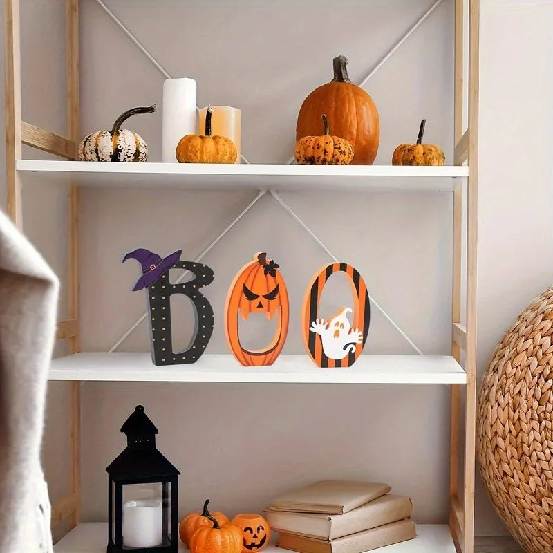 3-Piece Halloween Wooden Boo Signs – Tiered Tray Table Decor Halloween Wooden Signs Babs