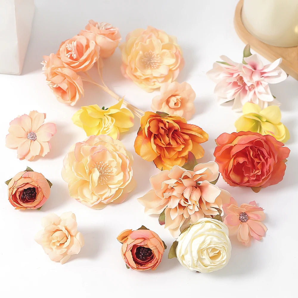 Silk Artificial Rose Flower Heads 16-19 Pcs – Wedding Décor Artificial Flower Heads Babs Orange 16Pcs