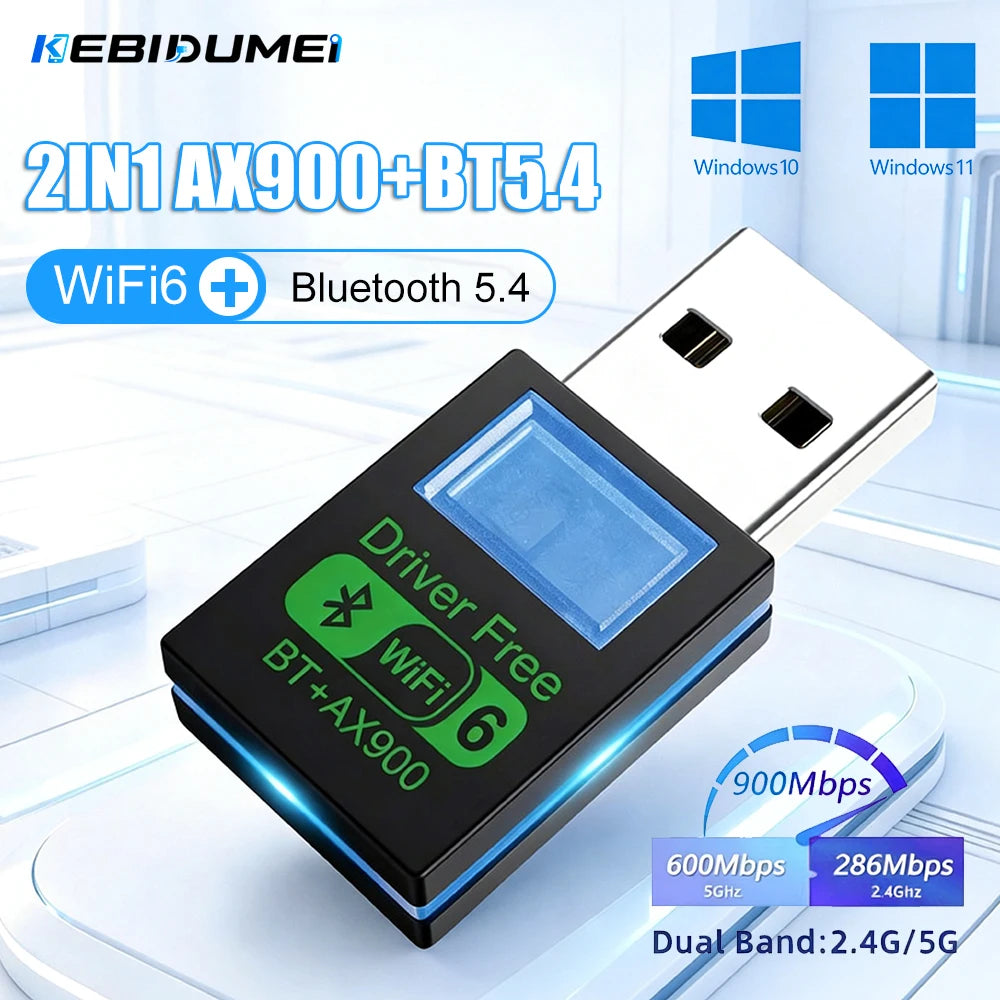 KEBIDUMEI WiFi 6 Bluetooth 5.4 USB Adapter 900Mbps Dual Band WiFi USB Adapter Babs