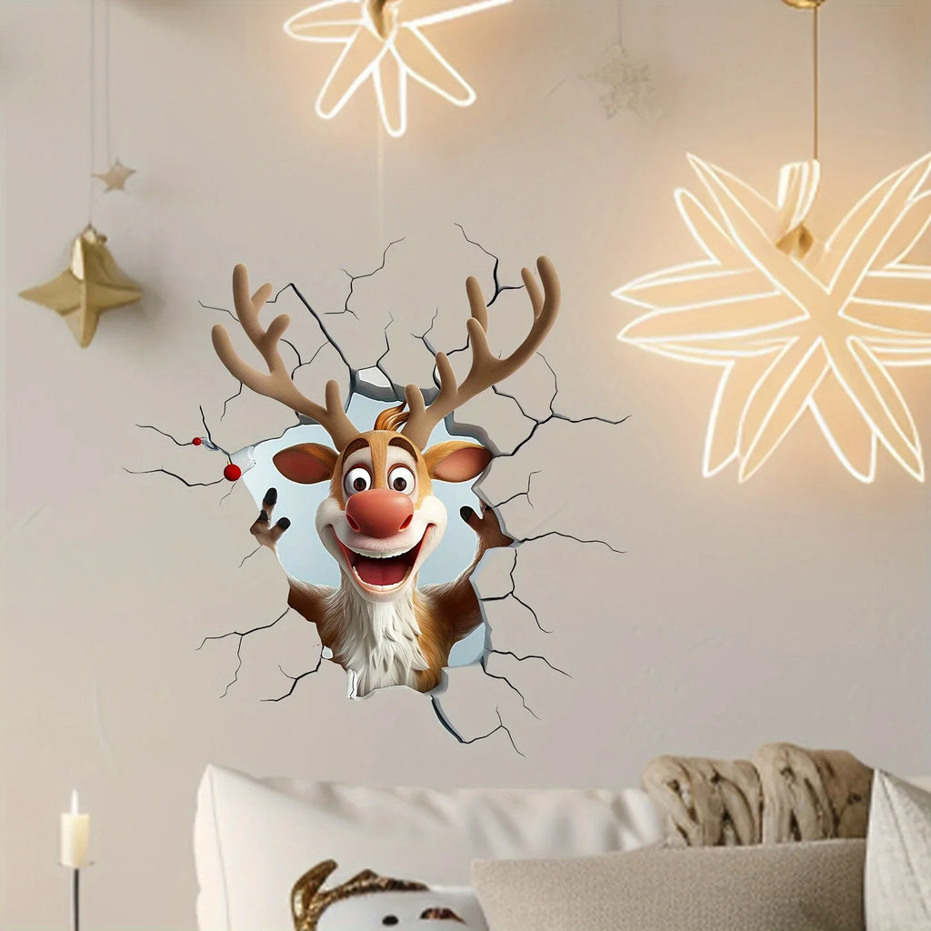 3D Reindeer Break-Through Vinyl Wall Decal | Christmas Decor Vinyl Wall Decal Babs