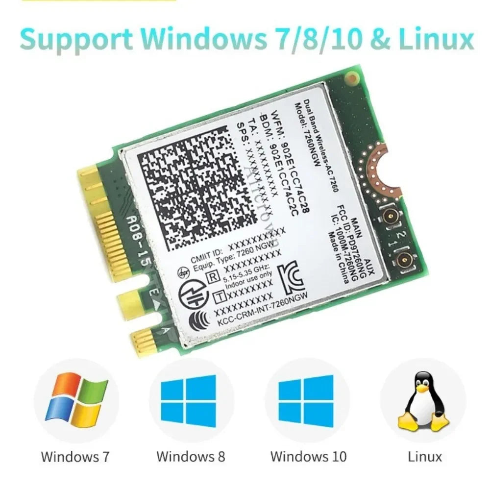 M.2 WiFi Card 7260NGW 1200Mbps Dual Band BT4.0 for Laptop PC Wireless Network Card Babs