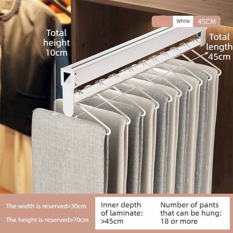 Sliding Rail Coat Rack – Retractable Metal Wardrobe Hanger Sliding Coat Rack Babs White-45CM