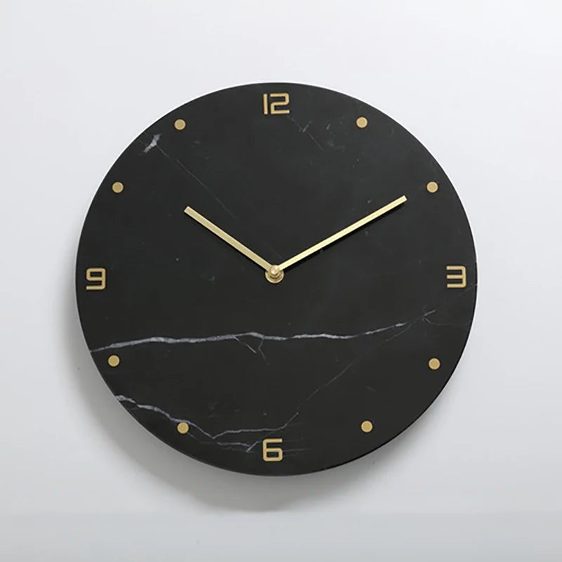 Nordic Large Marble Wall Clock – Silent Quartz, Modern Décor Wall Clock Babs Style B Black 12 inch