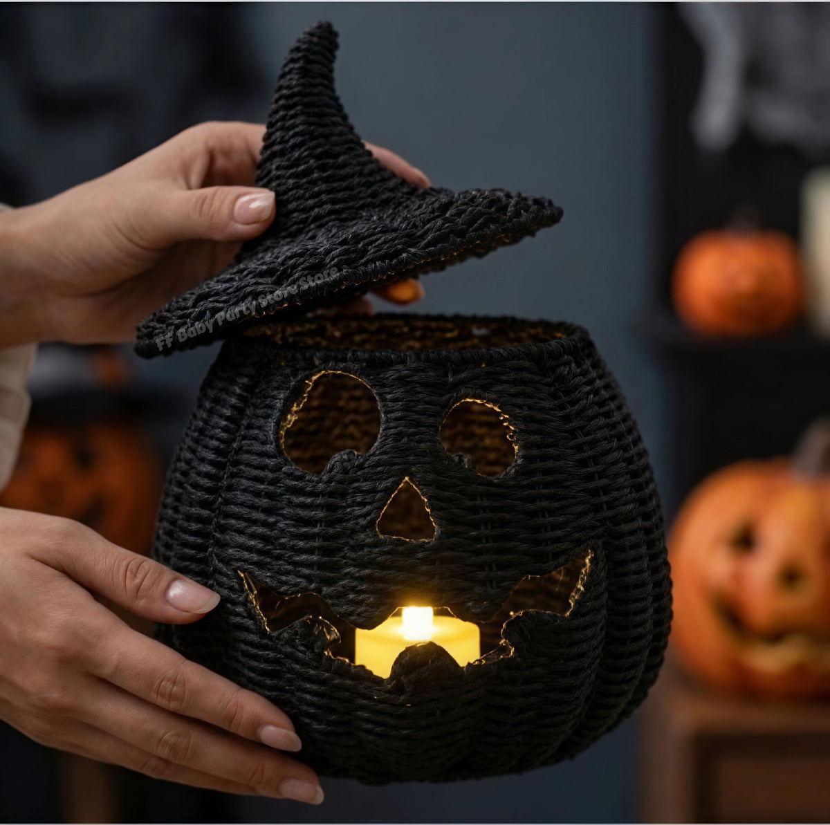 Wicker Pumpkin Lantern Witch Hat Storage Box Halloween Decor Halloween Décor Ornament Babs