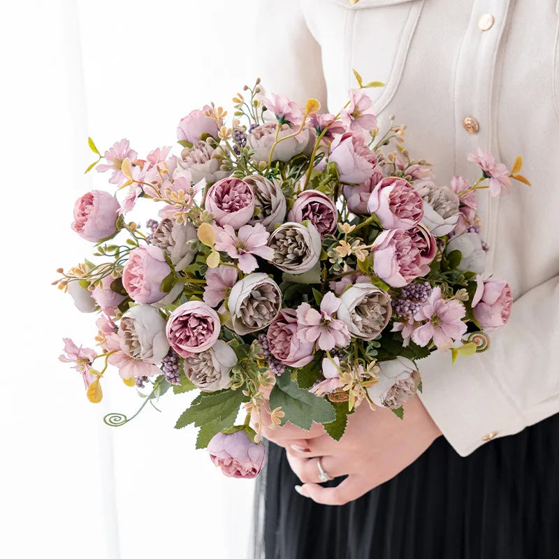Silk Artificial Rose Peony Bouquet – Wedding & Home Décor Artificial Flower Bouquet Babs