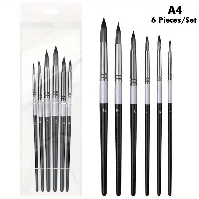 6-Piece Nylon Paint Brush Set – Acrylic, Oil & Watercolor Paint Brush Set Babs A4 pointed