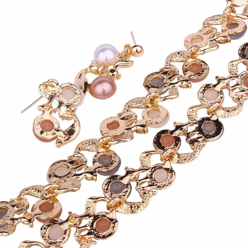Pearl & Rhinestone Bridal Necklace Earring Set for Women Bridal Jewelry Set Babs