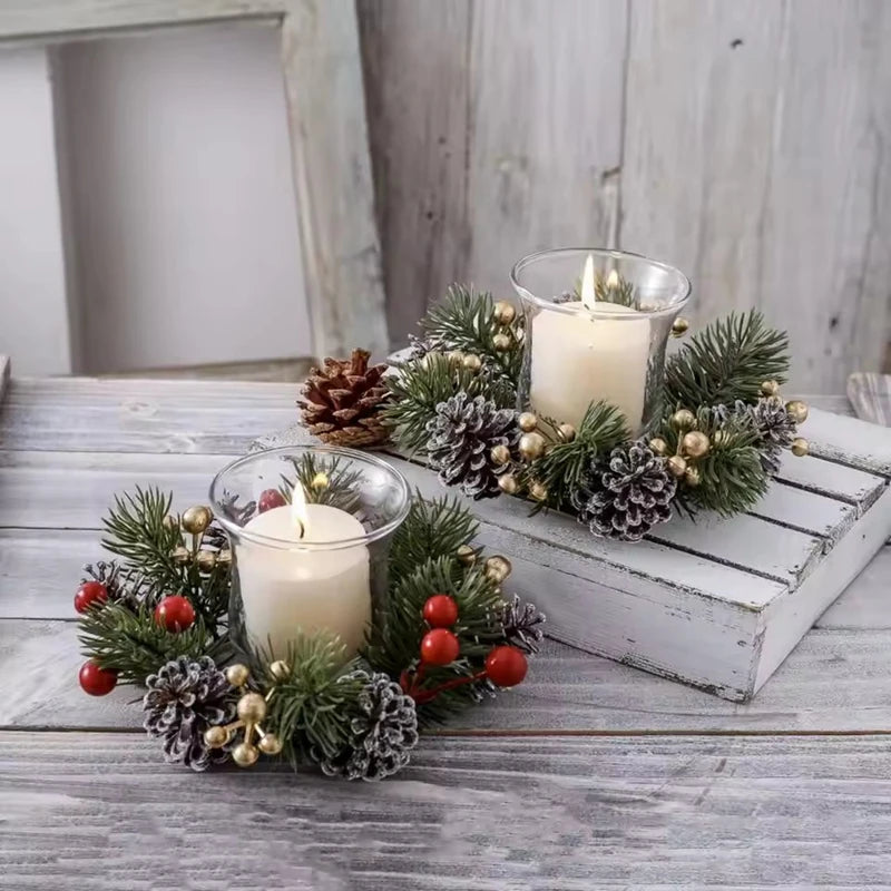 Christmas Candle Ring – Pine, Pinecone & Berry Wreath Décor Christmas Candle Ring Babs