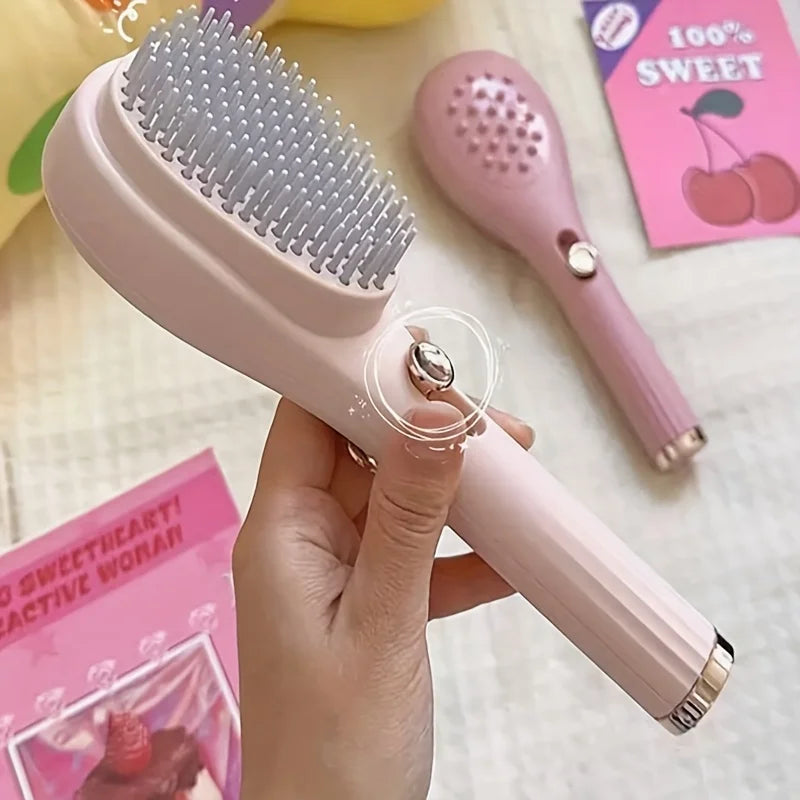Self-Cleaning Retractable Hair Brush – Anti-Static Massage Self-Cleaning Hair Brush Babs