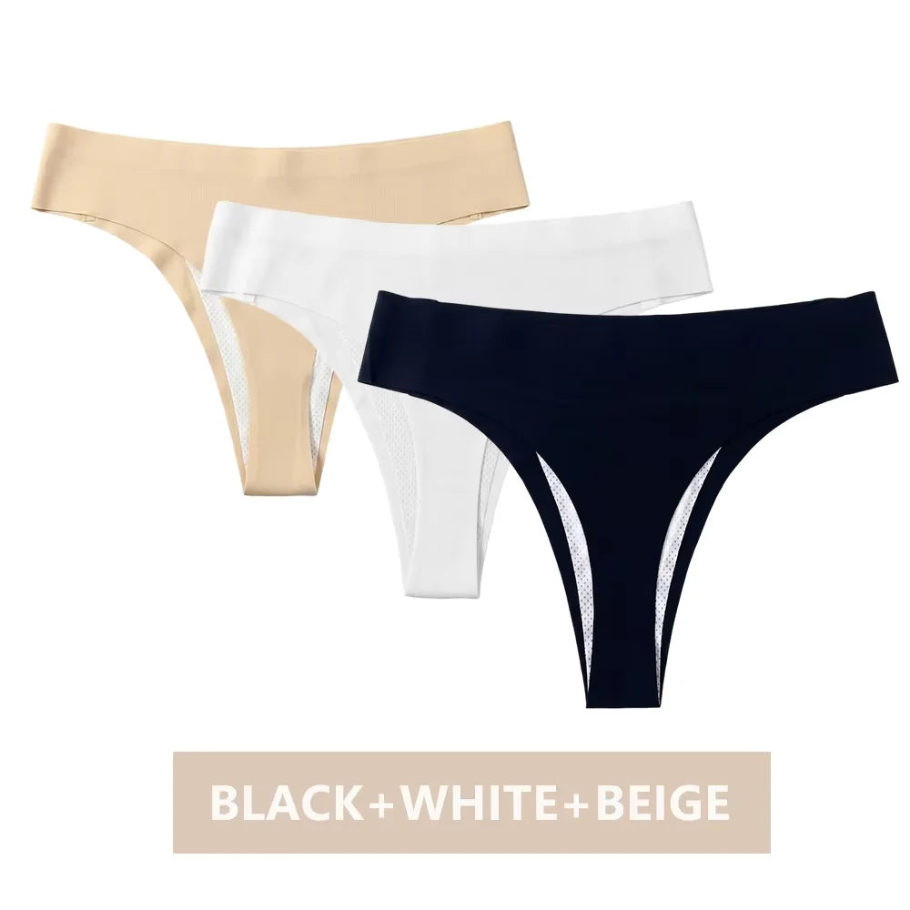 Seamless No-Show Thong Panties for Women – Invisible G-String Women's Thong Panties Babs Black White Beige M Pack