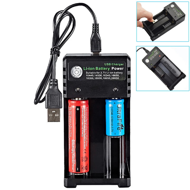 18650 Dual Slot USB Li-Ion Battery Charger with LED Indicator Battery Charger Babs